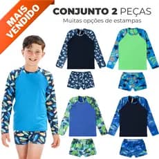 Conjunto Camisa + Sunga com Proteção Solar UV50  Bebê e Infantil Moda Praia Meninos Estampado Lote cueca