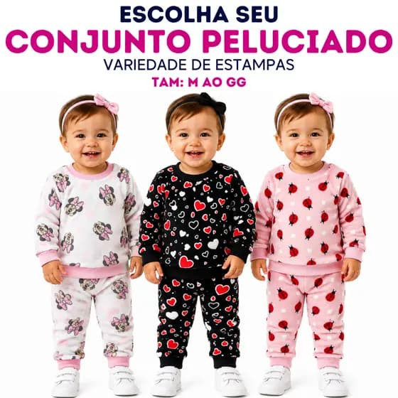 Conjunto Infantil Feminino Inverno Fleece Ultrasoft Premium Peluciado Quentinho Menina M ao GG