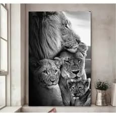 Quadro decorativo preto e branco família leão decoração quadro gigante-moderno