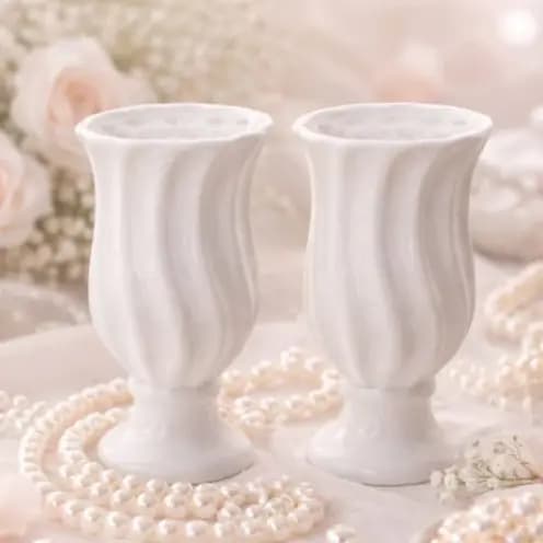 Enfeite Dupla de Vasos em Cerâmica com Relevo