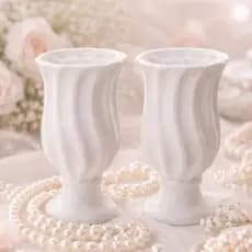 Enfeite Dupla de Vasos em Cerâmica com Relevo