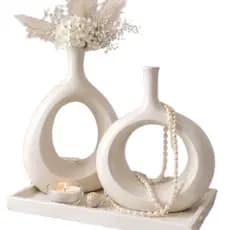 Kit Dupla Vasos Cerâmicos Vazado para Decoração de Ambientes 35cm
