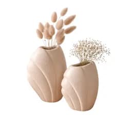 Enfeite Dupla de Vasos Ondas Moderno em Cerâmica para Decoração Casa Sala Ambiente 26cm