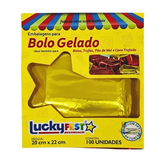 Embalagem para bolo luckfest Ouro Bolos, trufas, pao de mel e cone trufado