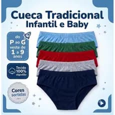 Kit Cuecas Infantil Algodão Tradicional Slip Criança