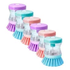 Kit 6 Lava Louça Porta Detergente 2 em 1 Escovinha Esponja Cozinha Sabão  Limpeza  Dispenser  Panela
