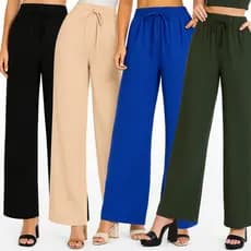 KIT 4 Calças Pantalona Feminina Duna Cintura Alta com Bolsos