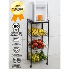 Fruteira Organizadora com Tampo de Madeira Natural Design Sofisticado
