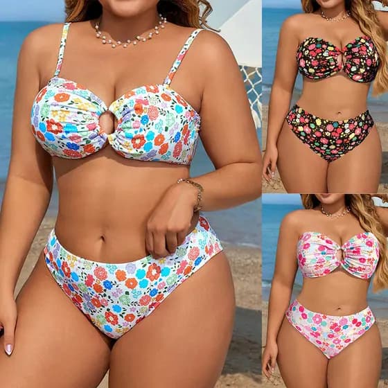 Biquíni Plus Size Feminino para Praia Biquíni de Cintura Alta asa deltabiquíni Estampa Floral biquini com saida de praia