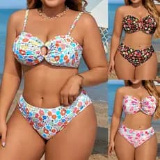 Biquíni Plus Size Feminino para Praia Biquíni de Cintura Alta asa deltabiquíni Estampa Floral biquini com saida de praia