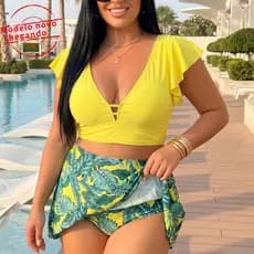 Biquíni plus size/biquíni de praia de cintura alta/conjunto de biquíni com saia/biquíni feminino com estampa floral