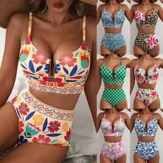 Biquíni de cintura alta, conjunto de 2 peças/biquíni feminino de moda praia/biquíni feminino plus size/design de U