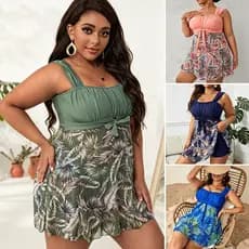 Biquíni Plus Size Feminino/Conjunto de Biquíni de Cintura Alta com Saia Modeladora/Conjunto de Biquíni com Calcinha Boxe
