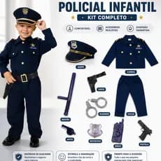 Fantasia Infantil Policial Halloween Festa Temática Cosplay Carnaval Evento Festa Escolar