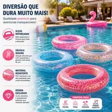 Boia Redonda Transparente com Glitter Piscina Praia Estilo Pool Party Verão Clube Natação Férias