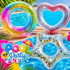 Boia Transparente Premium Com Glitter Estrela Coração Arco Irís Clube Aquático Pool Party Piscina