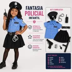 Fantasia Policial Infantil Feminina Festa Temática Halloween Carnaval Festa Escolar Evento Cosplay