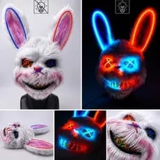 Máscara Coelhos Com Led Acessório Fantasia Neon Brilho Evento Festa Temática Cosplay Balada Noturno