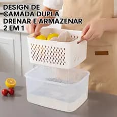 Kit 3 Potes Herméticos c/ Dreno – Conserva Alimentos, Legumes, Verduras e Frutas p/ Geladeira