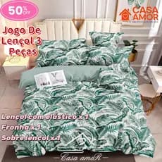 Estampa Verde Folhas Jogo De Lençol 3 Peças SOLTEIRO Percal 400 Fios Ponto Palito Estampado Queen