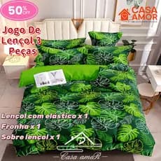 Verde Folhas Jogo De Lençol 3 Peças Solteiro Percal 400 Fios Ponto Palito Estampado