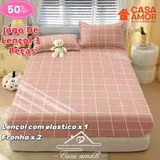 Jogo De Lençol Xadrez Rosa Claro 02 /03 Peças SOLTEIRO/ CASAL/ QUEEN Percal  Estampado