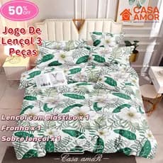 Estampa Flores Folhas Jogo De Lençol 3 Peças SOLTEIRO Percal 400 Fios Ponto Palito Estampado Toque Suave e Boa Espeçura