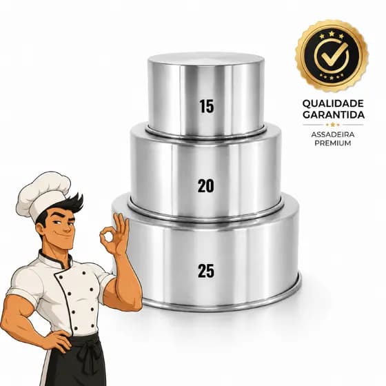 Formas Assadeira Para Bolo Alta Redonda Em Aluminio Premium Fundo Fixo Com Vários Tamanhos