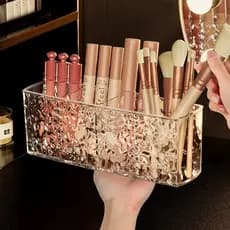 Organizador de Cosméticos com Porta-Pincéis e 4 Divisórias, Design Diamante, Ideal para Penteadeira