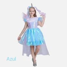 Vestido Fantasia Infantil Vestido de Princesa Estilo Unicornio Com Tiara