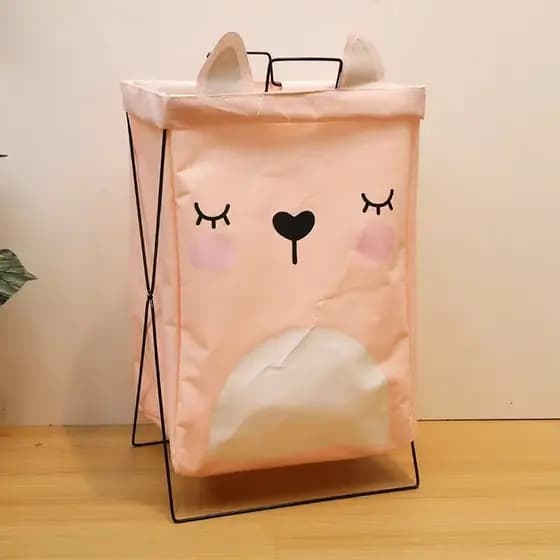Cesto Organizador Roupa Dobrável Grande 35x55 Com Suporte