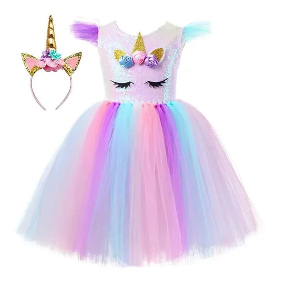 Vestido Fantasia Infantil Vestido de Princesa Estilo Unicornio 3d