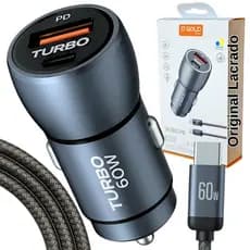 Carregador Veicular Turbo 60W USB-C PD + QC 4.0 Carregador Rápido USB Carro Universal