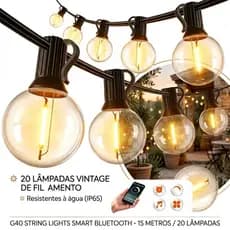 Varal De Luzes Led 15m/20m/30m Com Lâmpadas Controle Bluetooth G40 Decoração Jardins Terraços Bivolt