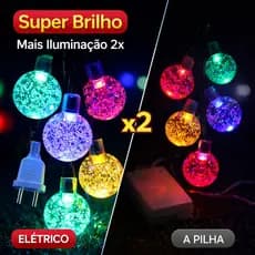 Cascata de Luzes Bolha LED Super Brilho 10m40leds – RGB – 110V Decoração Quarto/Jardim