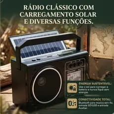 Rádio Solar Portátil Bluetooth com Lanterna USB SD Recarregável AM FM para Camping Emergência Viagem Sem Fio