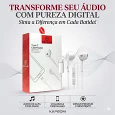 Fone de Ouvido USB-C Kapbom KA-750-TY com Microfone | Som Limpo e Pronto para Uso