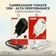 Kit Carregador Turbo 12W 2 USB Bivolt + Cabos Tipo-C ou Lightning Completo Rápido Seguro