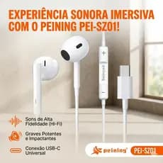 Fone de Ouvido Peining PEI-SZ01 USB-C | Áudio Hi-Fi, Graves Fortes e Microfone Integrado