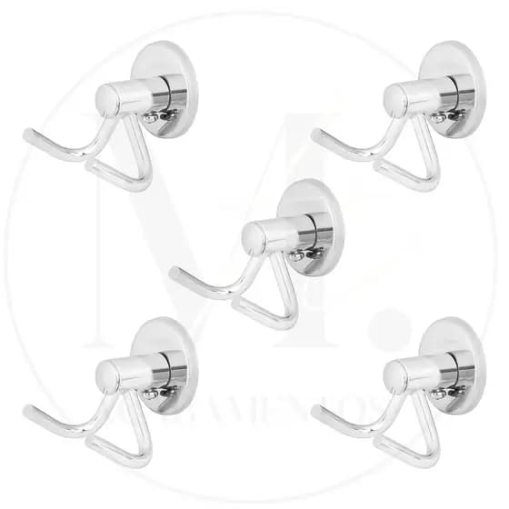 Kit 5 Cabides de Parede Duplo Aço Inox Cabideiro Multiuso Pendurador Cozinha ou Banheiro