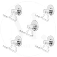 Kit 5 Cabides de Parede Duplo Aço Inox Cabideiro Multiuso Pendurador Cozinha ou Banheiro