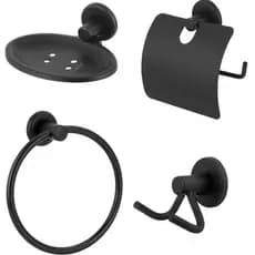 Kit Banheiro acessorios 4 Peças Inox Preto ,Porta Toalha, Cabide, Saboneteira, Papeleira