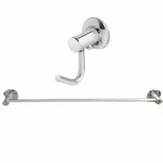 Kit 1 Porta Cabide Gancho Simples Toalha Alumínio Inox  + 1 Porta Toalha Reto Varão Alumínio Inox