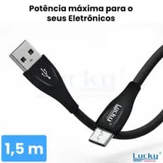 Cabo Carregador V8 Reforçado 1,5m Carregamento Rápido Turbo Flexível Resistente PS4 Celular Câmera