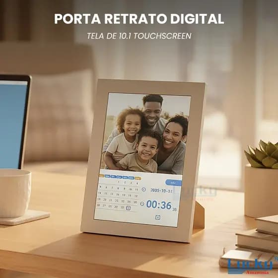 Porta-Retrato Digital 10.1 Pol Branco Touch SD Card USB Vídeo Música Som Moldura Digital Touchscreen