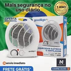 Aquecedor Eletrico Termoventilador 1500W 127V Good&Go Compacto Portátil 3 Funções Termostato Proteção Superaquecimento