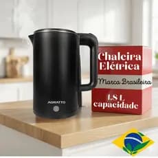 Chaleira Elétrica Agratto Preta 1,8L 127V/220V Inox AROMA ACEP Ferve Água Rápido LED Desligamento automático Base 360º