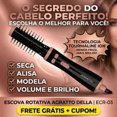 Escova Rotativa Agratto Della ECR-03 Bivolt 1100W/1200W Tourmaline Íon 6 em 1 Alisa Seca Modela Cabelo com Brilho