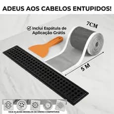 Tela Protetora para Ralo 5m x 7cm Anti Entupimento Filtro de Cabelo Sujeira Ralo Linear Comum com Adesivo e Espataula