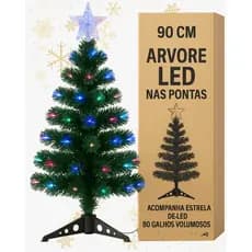 Árvore De Natal 90cm Completa Com Luzes LED Fibra Ótica Colorida Bivolt + Estrela Iluminada Decorativa 80 Galhos